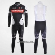 2010 Abbigliamento Ciclismo Castelli Cervelo Bianco e Nero Manica Lunga e Salopette