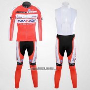 2012 Abbigliamento Ciclismo Katusha Bianco e Arancione Manica Lunga e Salopette