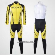 2012 Abbigliamento Ciclismo Scott Nero e Giallo Manica Lunga e Salopette