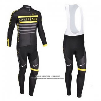 2013 Abbigliamento Ciclismo Livestrong Nero e Giallo Manica Lunga e Salopette