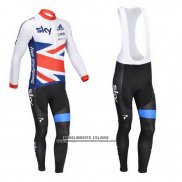 2013 Abbigliamento Ciclismo Sky Campione Regno Unito Bianco e Nosso Manica Lunga e Salopette