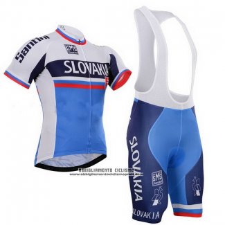 2013 Abbigliamento Ciclismo Slovacchia Bianco e Blu Manica Corta e Salopette