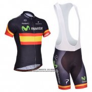 2014 Abbigliamento Ciclismo Movistar Campione Spagna Manica Corta e Salopette