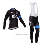 2014 Abbigliamento Ciclismo Sky Nero e Celeste Manica Lunga e Salopette