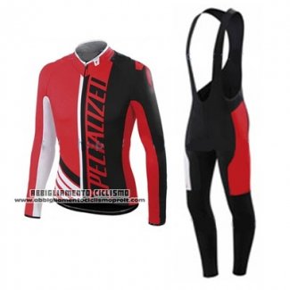 2015 Abbigliamento Ciclismo Specialized Nero e Aceso Rosso Manica Lunga e Salopette