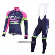 2016 Abbigliamento Ciclismo Lampre Blu e Rosa Manica Lunga e Salopette