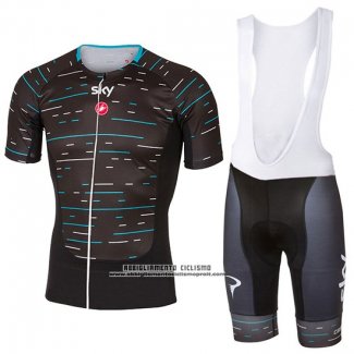 2017 Abbigliamento Ciclismo Sky Nero e Azzurro Manica Corta e Salopette