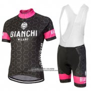 2018 Abbigliamento Ciclismo Bianchi Nevola Nero e Rosa Manica Corta e Salopette