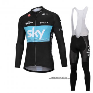 2018 Abbigliamento Ciclismo Sky Nero e Blu Manica Lunga e Salopette