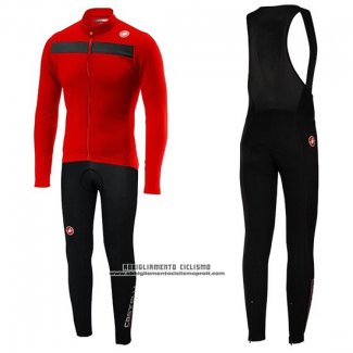 2019 Abbigliamento Ciclismo Castelli Puro 3 Rosso Nero Manica Lunga e Salopette