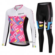 2019 Abbigliamento Ciclismo Donne Mieyco Bianco Rosa Manica Lunga e Salopette