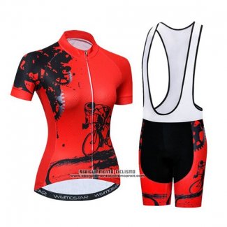 2019 Abbigliamento Ciclismo Donne Weimostar Rosso Manica Corta e Salopette