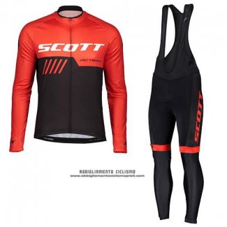 2019 Abbigliamento Ciclismo Scott Nero Rosso Manica Lunga e Salopette