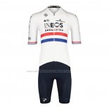 2022 Abbigliamento Ciclismo British Champion Ineos Blu Bianco Manica Corta e Salopette