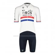 2022 Abbigliamento Ciclismo British Champion Ineos Blu Bianco Manica Corta e Salopette