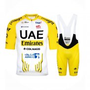 2024 Abbigliamento Ciclismo UAE Giallo Bianco Manica Corta e Salopette