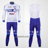 2012 Abbigliamento Ciclismo FDJ Bianco e Celeste Manica Lunga e Salopette