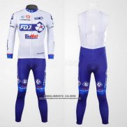 2012 Abbigliamento Ciclismo FDJ Bianco e Celeste Manica Lunga e Salopette