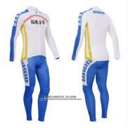 2014 Abbigliamento Ciclismo Fox Cyclingbox Bianco e Blu Manica Lunga e Salopette