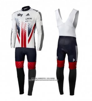 2016 Abbigliamento Ciclismo Sky Campione Regno Unito Bianco e Rosso Manica Lunga e Salopette