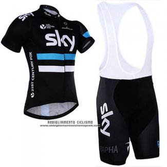 2016 Abbigliamento Ciclismo Sky Nero Manica Corta e Salopette