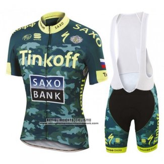 2016 Abbigliamento Ciclismo Tinkoff Saxo Bank Giallo e Verde Manica Corta e Salopette