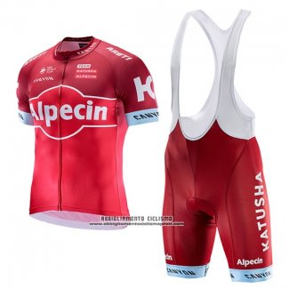 2017 Abbigliamento Ciclismo Katusha Alpecin Rosso Manica Corta e Salopette