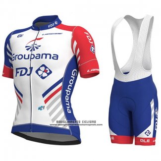 2018 Abbigliamento Ciclismo Groupama FDJ PRS Bianco e Blu Manica Corta e Salopette