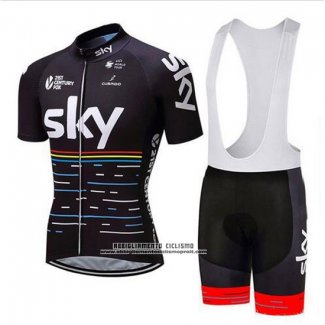 2018 Abbigliamento Ciclismo Sky Nero e Rosso Manica Corta e Salopette