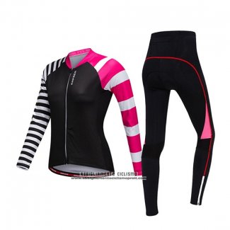 2019 Abbigliamento Ciclismo Donne Wosawe Nero Bianco Rosa Manica Lunga e Salopette