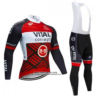 2019 Abbigliamento Ciclismo Vital Concept Rosso Bianco Nero Manica Lunga e Salopette