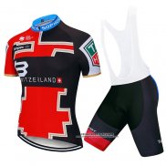 2020 Abbigliamento Ciclismo Svizzera Rosso Nero Blu Manica Corta e Salopette