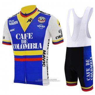 2021 Abbigliamento Ciclismo Colombia Blu Bianco Manica Corta e Salopette