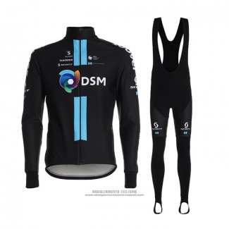 2021 Abbigliamento Ciclismo DSM Nero Blu Manica Lunga e Salopette