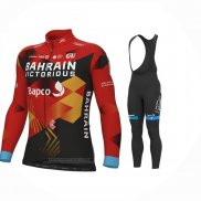 2023 Abbigliamento Ciclismo Bahrain Victorious Rosso Nero Manica Lunga e Salopette