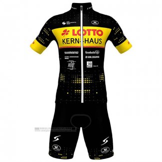 2023 Abbigliamento Ciclismo Lotto-Kern Haus Nero Giallo Manica Corta e Salopette