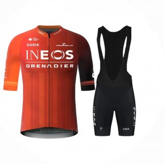 2024 Abbigliamento Ciclismo Ineos Grenadiers Rosso Nero Manica Corta e Salopette