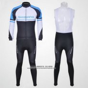 2011 Abbigliamento Ciclismo Shimano Blu e Bianco Manica Lunga e Salopette