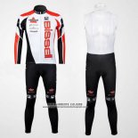 2012 Abbigliamento Ciclismo Bissell Bianco e Rosso Manica Lunga e Salopette