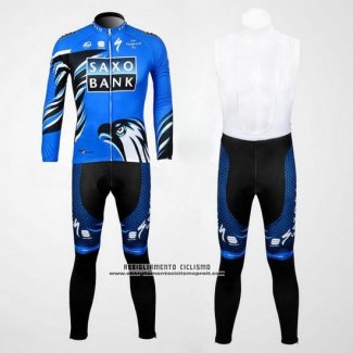 2012 Abbigliamento Ciclismo Saxo Bank Blu e Nero Manica Lunga e Salopette