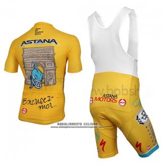 2014 Abbigliamento Ciclismo Astana Giallo Manica Corta e Salopette