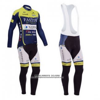 2014 Abbigliamento Ciclismo Vini Fantini Verde e Blu Manica Lunga e Salopette