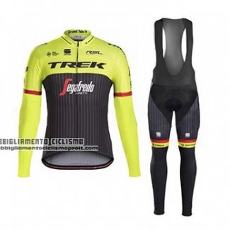 2017 Abbigliamento Ciclismo Trek Segafredo Verde e Nero Manica Lunga e Salopette