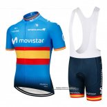 2018 Abbigliamento Ciclismo Movistar Champions Spagna Blu Manica Corta e Salopette