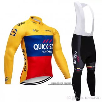 2018 Abbigliamento Ciclismo Quick Step Floors Giallo Blu Rosso Manica Lunga e Salopette