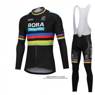 2018 Abbigliamento Ciclismo UCI Mondo Campione Bora Nero Manica Lunga e Salopette