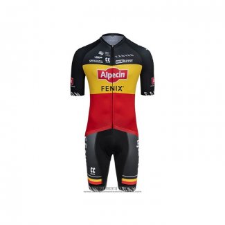 2021 Abbigliamento Ciclismo Alpecin Fenix Campione Belgio Manica Corta e Salopette