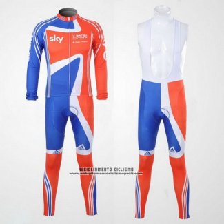 2012 Abbigliamento Ciclismo Sky Campione Regno Unito Arancione e Blu Manica Lunga e Salopette