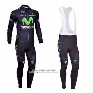 2013 Abbigliamento Ciclismo Movistar Nero Manica Lunga e Salopette