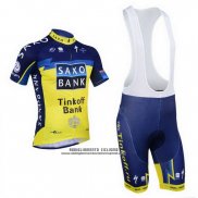 2013 Abbigliamento Ciclismo Tinkoff Saxo Bank Blu e Giallo Manica Corta e Salopette